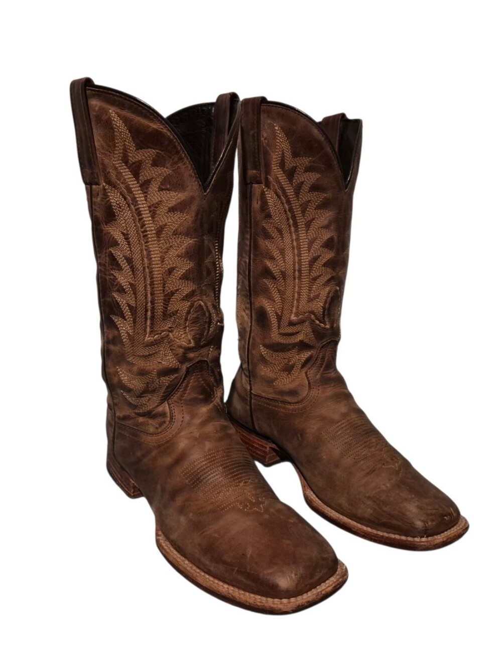JB Dillon Brown Leather Square-Toe Western Cowboy Boots Men's Size 7D